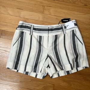 Express striped Midi Low Rise linen blend shorts